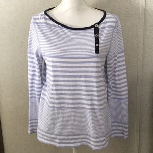 Tommy Hilfiger light blue and white striped long sleeved tee, size Large